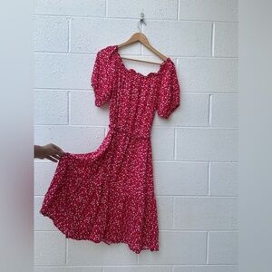 Chic Red Floral Midi Dress